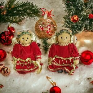 2 Anco Christmas Collectible Resin Teddy Bear Angels Vintage 1990s